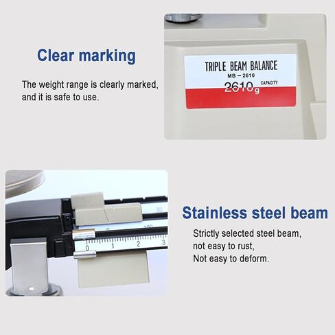ميزان ميزان ميكانيكي ثلاثي الشعاع، مقياس دقيق مع 3 أوزان، نطاق الوزن 0.1 جرام - 2610 جرام والدقة 0.1 جرام، متين وشفاف، للمدرسة والمصانع والمختبر in Kuwait