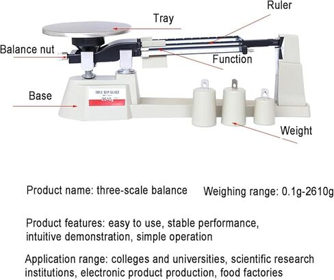 ميزان ميزان ميكانيكي ثلاثي الشعاع، مقياس دقيق مع 3 أوزان، نطاق الوزن 0.1 جرام - 2610 جرام والدقة 0.1 جرام، متين وشفاف، للمدرسة والمصانع والمختبر in Kuwait