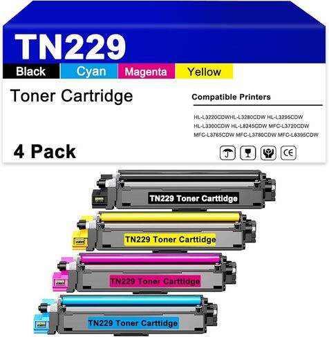 4PK TN229 TN-229 TN 229 Toner Cartridge Works for Brother HL-L3220CDW HL-L3280CDW HL-L3295CDW HL- L3300CDW HL-L8245CDW MFC-L3720CDW MFC-L3765CDW MFC-L3780CDW MFC-L8395CDW Printers in Kuwait