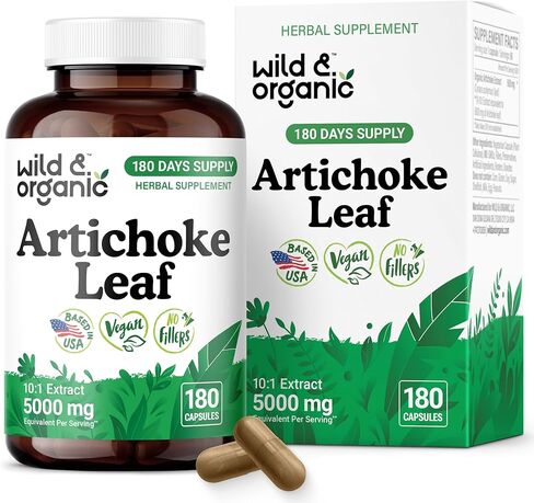 Wild & Organic Artichoke Extract Capsules 500 mg - Liver & Digestive Support - Artichoke Leaf Extract Supplement - Cynara Scolymus Leaf Powder - Vegan, No Fillers, Non-GMO - 90 Count in Saudi Arabia
