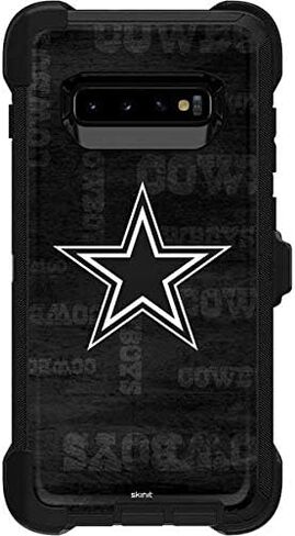 ملصق Skinit متوافق مع OtterBox Defender Galaxy S10 Plus - تصميم أسود وأبيض مرخص رسميًا من NFL Dallas Cowboys in Saudi Arabia