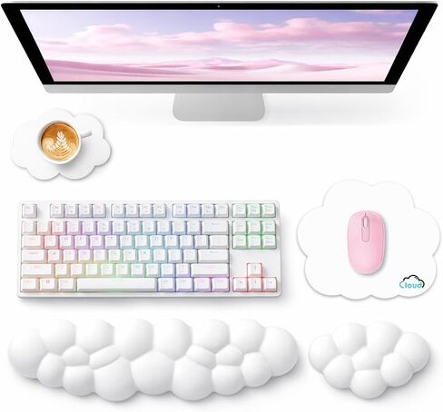Cloud Wrist Rest for Computer Keyboard, 4-in-1 Memory Foam Leather Cloud Keyboard Wrist Rest and Mouse Pad Set with Ergonomic Support for Arm and Palm Cushion, Gaming/Work Setup, Rainbow in Kuwait
