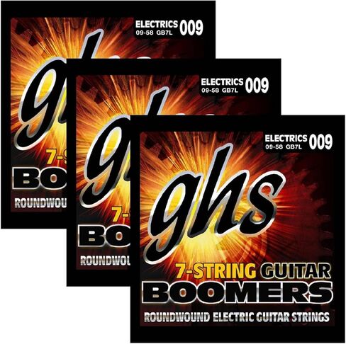 GHS Strings - Guitar Boomers - 7-String Electric Guitar String Set, Nickel-Plated Steel, Extra Light Gauge (009-058) - Model: GB7L SET - Pack of 3 SETS in Saudi Arabia
