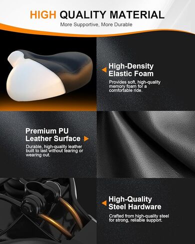 Oversized Bike Seat, Comfort Bike Seat Cushion with Ergonomic Design, Breathable, Waterproof Wide Bicycle Seat, Bike Saddle Replacement for Exercise Bikes, Mountain & E Bikes, Bike Accessories in Saudi Arabia