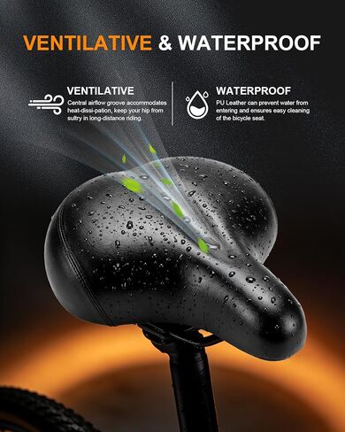 Oversized Bike Seat, Comfort Bike Seat Cushion with Ergonomic Design, Breathable, Waterproof Wide Bicycle Seat, Bike Saddle Replacement for Exercise Bikes, Mountain & E Bikes, Bike Accessories in Saudi Arabia