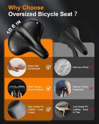 Oversized Bike Seat, Comfort Bike Seat Cushion with Ergonomic Design, Breathable, Waterproof Wide Bicycle Seat, Bike Saddle Replacement for Exercise Bikes, Mountain & E Bikes, Bike Accessories in Saudi Arabia