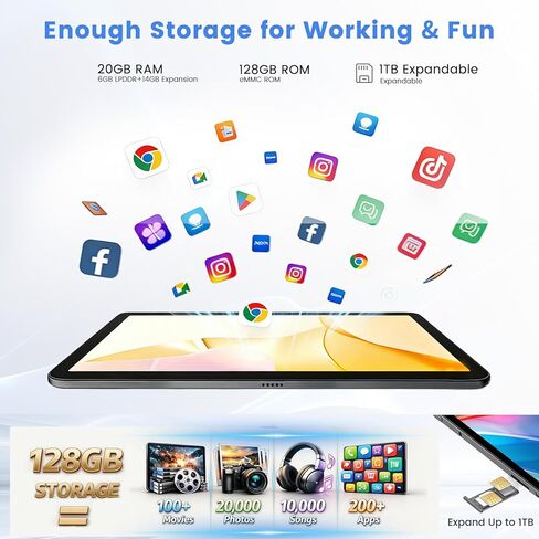 جهاز لوحي ، Android 15 Tablet ، 20 جيجا بايت ذاكرة الوصول العشوائي 128GB ROM 1TB التوسع ، A733 معالج 8 كوبية ، 12 بوصة 2000 × 1200 شاشة لمس in Kuwait