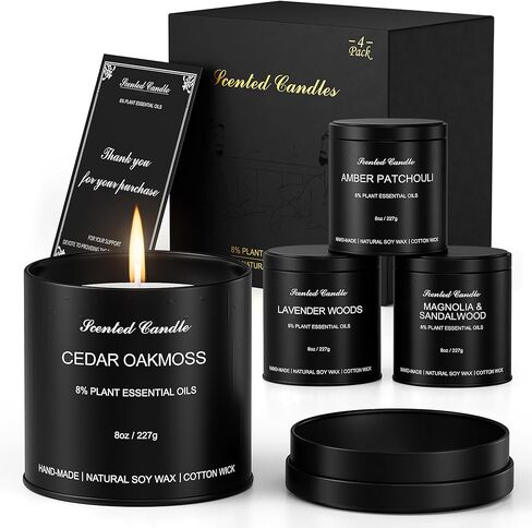 Scented Candles for Men Set - 4 Pack Luxury Soy Wax Candles, 8oz Large Strong Scented Candles, Masculine Essential Oil Candles for Home, Aromatherapy Gift of Dad, Husband, Boyfriend in Saudi Arabia