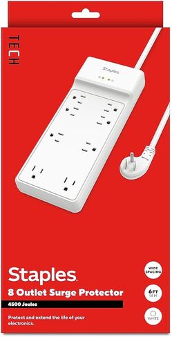 8-Outlet Surge Protector, 6', 4500 Joules, White (ST62783) in Kuwait