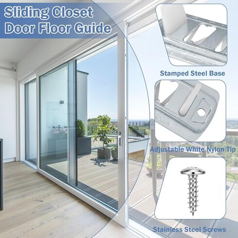 Sliding Closet Door Floor Guide, Adjustable Closet Door Guides for Floor,Stamped Steel Sliding Closet Door Hardware Compatible with Prime-Line N 6560 Fits 3/4" to 1-3/8" Doors(2 Pack，White) in Saudi Arabia