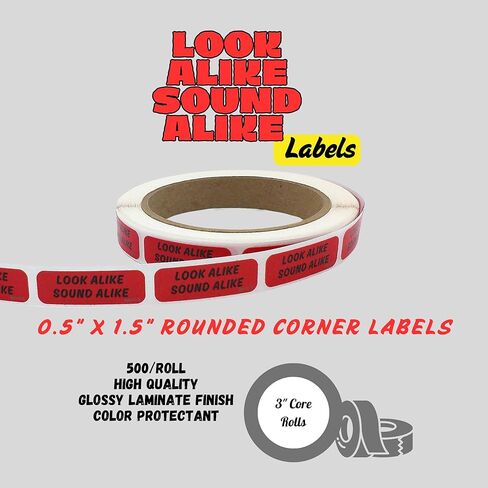 ملصقات Look Alike Sound Alike، باللون الأحمر، 1.5 بوصة × 0.5 بوصة (لفة واحدة، 500/لفة) in Kuwait