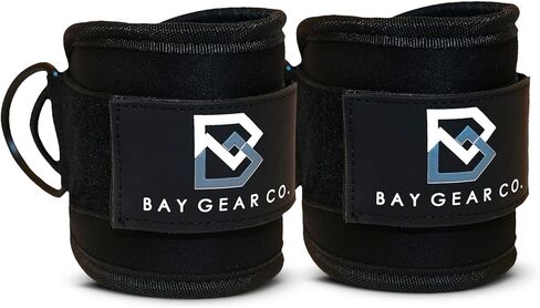 أحزمة الكاحل من شركة Bay Gear Co. - نظام خطاف وحلقة قوي ومبطن بالنيوبرين لتمارين غلوت آلة الكابل، حلقة على شكل حرف D من الفولاذ المقاوم للصدأ باللون الأسود، مقاس قابل للتعديل، تصميم مختلف، فردي/زوج. in Saudi Arabia