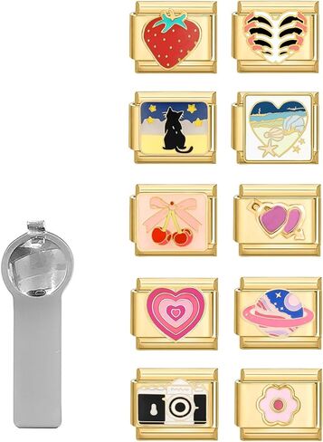 Papasgix Italian Charm Sharm Charms حزمة الروابط بالجملة مع أداة فتح 9 ملم سحر إيطالي 10 زهور سوار إيطالي النيوب in Kuwait