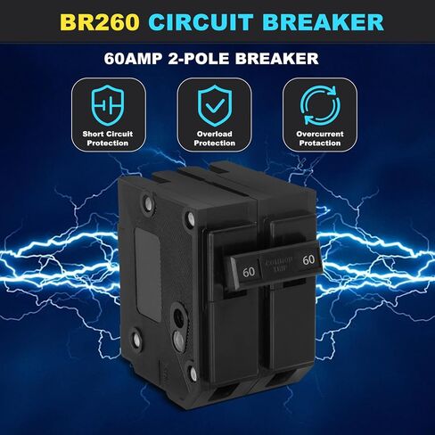 قاطع BR260 Br 2 قطب 60 أمبير، مناسب لقاطع Eaton Br نوع 60 أمبير 2 قطب، تصنيف 120/240 فولت، 2 قطب 60 أمبير نوع Br قاطع دائرة قابل للتبديل in Saudi Arabia