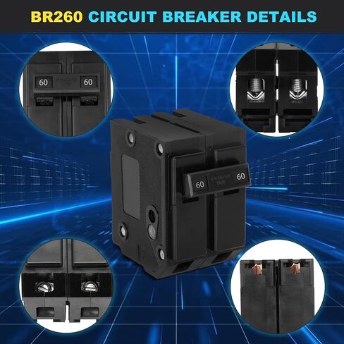 قاطع BR260 Br 2 قطب 60 أمبير، مناسب لقاطع Eaton Br نوع 60 أمبير 2 قطب، تصنيف 120/240 فولت، 2 قطب 60 أمبير نوع Br قاطع دائرة قابل للتبديل in Saudi Arabia