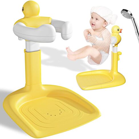 Baby Shower Stand, No-Assembly Baby Bath Stand with Enlarged Anti-Slip Base, Foldable Adjustable Toddler Shower Standing Support, Soporte para Bañera de Bebe, Ideal Gift for Infant 6–36 Months (Grey) in Kuwait