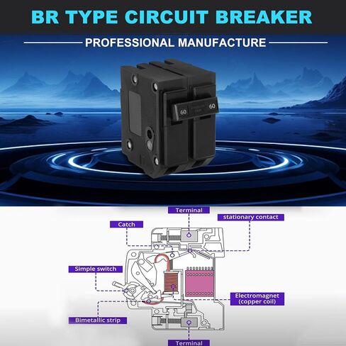 قاطع BR260 Br 2 قطب 60 أمبير، مناسب لقاطع Eaton Br نوع 60 أمبير 2 قطب، تصنيف 120/240 فولت، 2 قطب 60 أمبير نوع Br قاطع دائرة قابل للتبديل in Saudi Arabia