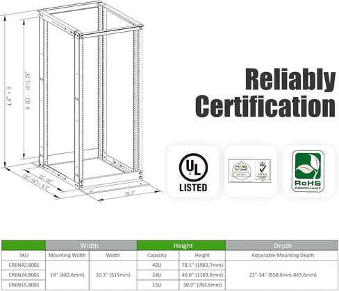 رفع ELECTRONIS 24U 4 Post Open Rack إطار رف الضميمة 19 بوصة عمق قابل للتعديل الألومنيوم UL معتمد in Saudi Arabia