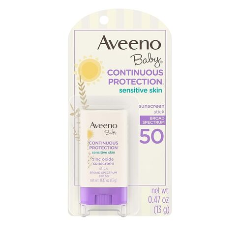 Aveeno Baby Continuous Protection Mineral Sunscreen Stick for Sensitive Skin with Broad Spectrum SPF 50 Protection for Face & Body, Naturally Sourced 100% Zinc Oxide, Travel Size, 0.47 oz in Kuwait