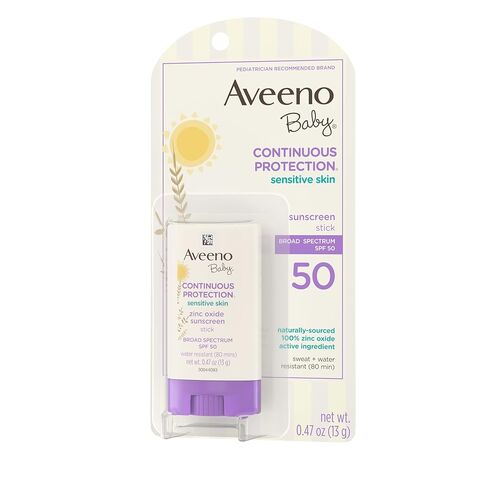 Aveeno Baby Continuous Protection Mineral Sunscreen Stick for Sensitive Skin with Broad Spectrum SPF 50 Protection for Face & Body, Naturally Sourced 100% Zinc Oxide, Travel Size, 0.47 oz in Kuwait