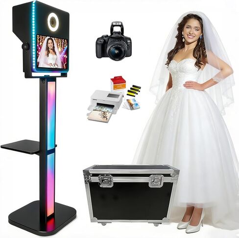 كشك الصور مع كشك صور الطابعة والكاميرا 15.6 بوصة شاشة اللمس المحمولة DSLR Photobooth Machine Machine Light Light for Wedding Party Events in Kuwait