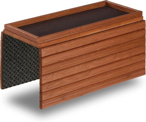 DETOR Couch Arm Tray with Retro Cork Pad, Bamboo Grain Stained Brown Color | Sofa Armrest Tray with Enhanced Nonslip Bottom, Water Repellent Surface, Made of Sturdy Bamboo Slats in Saudi Arabia