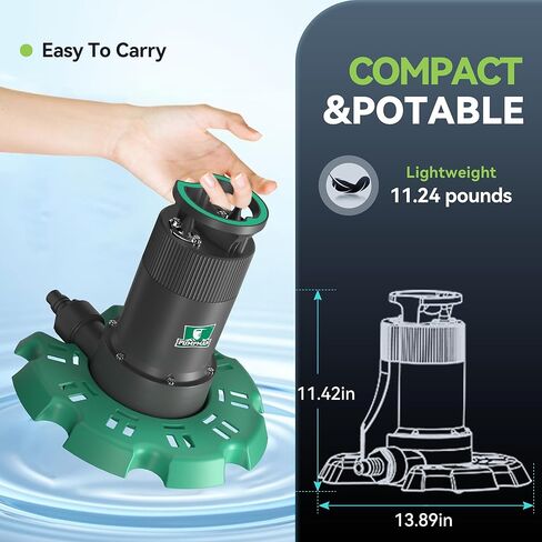 PUMPMAN Automatic Submersible Pool Cover Pump 110 V 1/4 HP 2800 GPH with 2/5" Check Valve Adapter For All Swimming Pools Spas Hot Tubs Rooftops Water Beds With 10FT Power Cord in Saudi Arabia