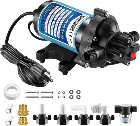 مضخة غشاء مياه WASSERMANN 115 فولت تيار متردد، 5.5GPM 60PSI 1/2 بوصة NPSM مع سلك طاقة 8.2 قدم وقابس، مضخة معززة لضغط المياه العذبة ذاتية التحضير، مفتاح الضغط، لحديقة المطبخ والحمام RV Marine Camper in Kuwait