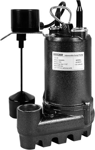 مضخة مستنقع غاطسة من الحديد الزهر WASSERMANN 1/2HP 3600GPH مع مفتاح تعويم عمودي، مضخة تفريغ مياه الصرف الصحي مقاس 1-1/2 بوصة NPT مع سلك 10 أقدام للطابق السفلي وحوض الحوض وبئر الصرف الصحي in Kuwait