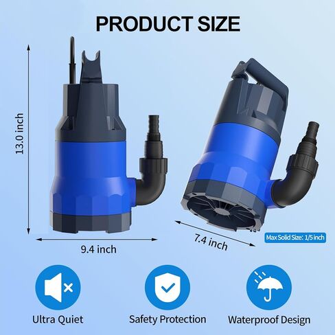 مضخة مستنقع 3/4HP مضخة مياه غاطسة 3500GPH مضخات مياه نقل كهربائية محمولة لتصريف حمام السباحة مع سلك طاقة 16.4 قدم، يدوي in Kuwait