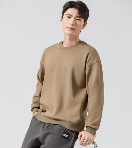 Men's Crew Neck Pullover Sweatshirt Relaxed Sleeve Casual Top Soft Fabric Ribbed Cuffs Hem Smooth Silhouette in Saudi Arabia