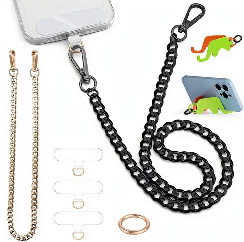 2 pcs Phone Lanyard Belt Chain Anti Theft Wallet Chain for Men Women Metal Hip Hop Punk Jeans Chains Trousers Pants with 3 Phone Patch and iPhone Stand Holder for All Smartphones Keys Gold and Gun in Kuwait