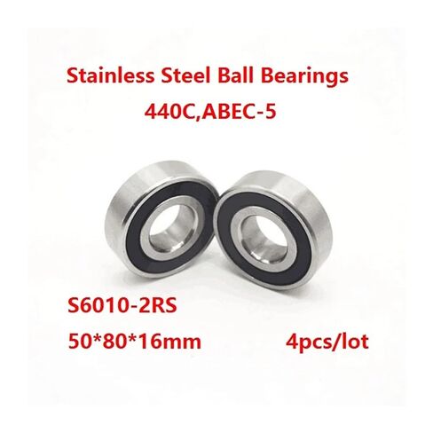 4 قطعة/الوحدة S6010-2RS S6010RS S6010 2RS RS 50*80 16 مللي متر ABEC-5 الفولاذ المقاوم للصدأ كرة أخدود عميقة تحمل غطاء مطاطي مزدوج in Kuwait