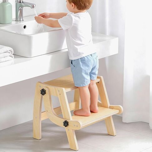 البراز Studler Step Stool ، 2 في 1 خطوة قابلة للطي للأطفال ، براز طفل صغير للتدريب على الحمام وتدريب القعادة ، براز خطوة خشبية مع قاعدة غير قسيمة للمطبخ ، غرفة نوم ، يتحول إلى كرسي للأطفال in Kuwait