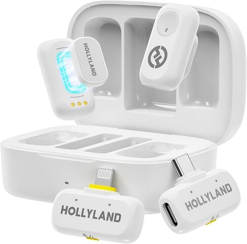 Hollyland Lark A1 Mini Microphone for iPhone & Android,48kHz/24-bit,3-Level Intelligent Noise Cancel,Wireless Microphones for YouTube,Podcast,Tiktok and Vlog (2TX + 2RX + Charging Case,White) in Kuwait