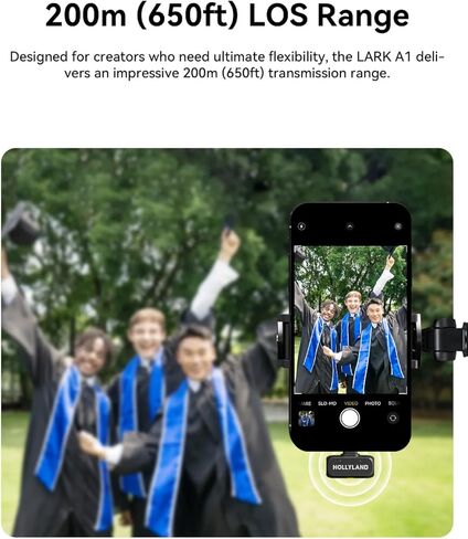 Hollyland Lark A1 Mini Microphone for iPhone & Android,48kHz/24-bit,3-Level Intelligent Noise Cancel,Wireless Microphones for YouTube,Podcast,Tiktok and Vlog (2TX + 2RX + Charging Case,White) in Kuwait