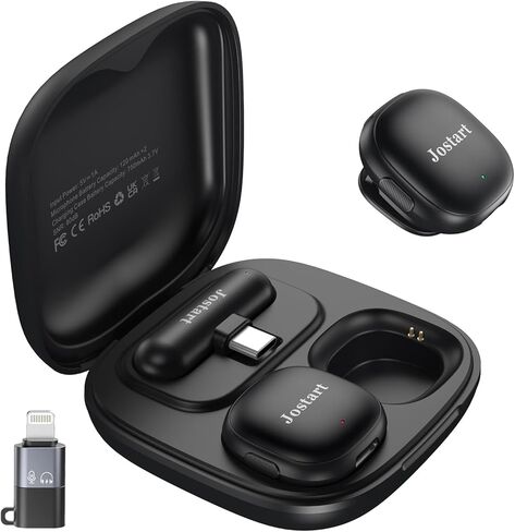 ميكروفون لاسلكي صغير لأجهزة iPhone وAndroid، باستخدام تقنية تقليل الضوضاء الذكية AI - ميكروفون لاسلكي Lavalier لمدونات فيديو YouTube Podcast Tiktok-أسود in Kuwait