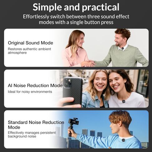 ميكروفون لاسلكي صغير لأجهزة iPhone وAndroid، باستخدام تقنية تقليل الضوضاء الذكية AI - ميكروفون لاسلكي Lavalier لمدونات فيديو YouTube Podcast Tiktok-أسود in Kuwait
