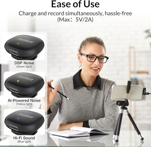 ميكروفون لاسلكي صغير لأجهزة iPhone وAndroid، باستخدام تقنية تقليل الضوضاء الذكية AI - ميكروفون لاسلكي Lavalier لمدونات فيديو YouTube Podcast Tiktok-أسود in Kuwait