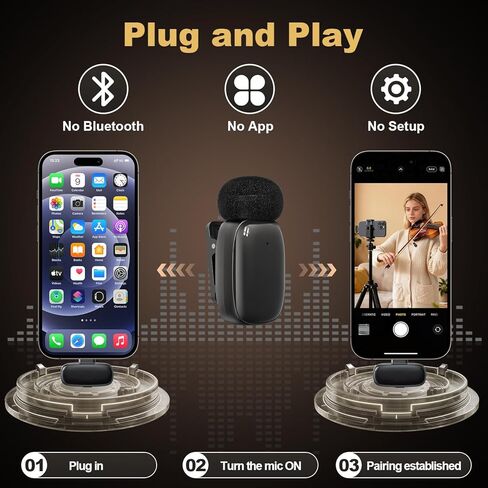 ميكروفون صغير لاسلكي Lavalier لأجهزة iPhone ipad Android، عمر بطارية طويل 30 ساعة، نطاق لاسلكي 100 قدم، إلغاء الضوضاء، التوصيل والتشغيل لمدونات الفيديو، تسجيل الفيديو، البودكاست، يوتيوب، تيك توك in Saudi Arabia