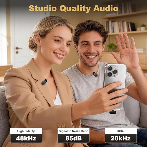 ميكروفون صغير لاسلكي Lavalier لأجهزة iPhone ipad Android، عمر بطارية طويل 30 ساعة، نطاق لاسلكي 100 قدم، إلغاء الضوضاء، التوصيل والتشغيل لمدونات الفيديو، تسجيل الفيديو، البودكاست، يوتيوب، تيك توك in Saudi Arabia