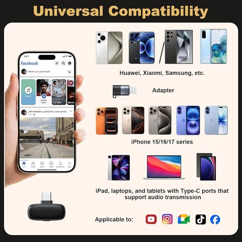 ميكروفون صغير لاسلكي Lavalier لأجهزة iPhone ipad Android، عمر بطارية طويل 30 ساعة، نطاق لاسلكي 100 قدم، إلغاء الضوضاء، التوصيل والتشغيل لمدونات الفيديو، تسجيل الفيديو، البودكاست، يوتيوب، تيك توك in Saudi Arabia