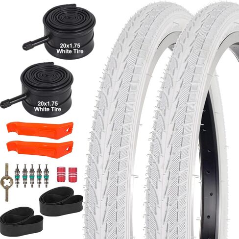 2Sets 20x1.75 White Bike Tires and Tubes, 20 Inch Bike Tire Puncture Resistant Folding Street Bike Tire Sets 47-406 Compatible with Road Street Bicycle E-Bike Wheelchair Low Resistance in Saudi Arabia