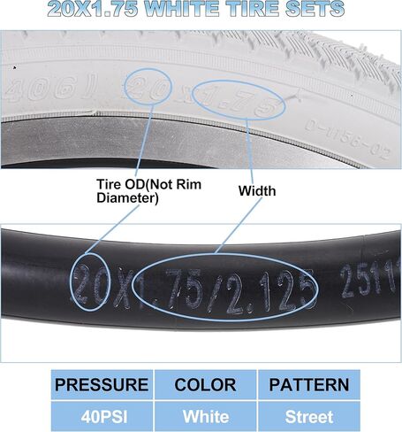 2Sets 20x1.75 White Bike Tires and Tubes, 20 Inch Bike Tire Puncture Resistant Folding Street Bike Tire Sets 47-406 Compatible with Road Street Bicycle E-Bike Wheelchair Low Resistance in Saudi Arabia