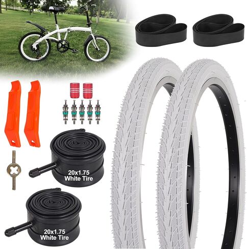 2Sets 20x1.75 White Bike Tires and Tubes, 20 Inch Bike Tire Puncture Resistant Folding Street Bike Tire Sets 47-406 Compatible with Road Street Bicycle E-Bike Wheelchair Low Resistance in Saudi Arabia