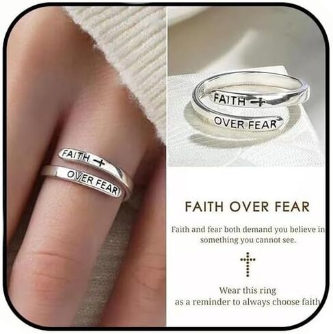 Faith Over Fear Cross Ring For Women, Christian Blessed Hope Love Encouragement Rings Adjustable Open Wrap Thumb Cross Inspirational Ring Jewelry Graduation Cocktail Party For Teen Girls Boy Gift in Kuwait