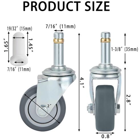 Finnhomy 2 Inches Stem Caster Wheels Set of 4 Heavy Duty 7/16 Inch Stem Diameter Swivel Casters TPR Replacement Wheels for Utility Cart/Mop Bucket/Wet & Dry Vacuum/Grills/Shop Mechanic Stool in Kuwait