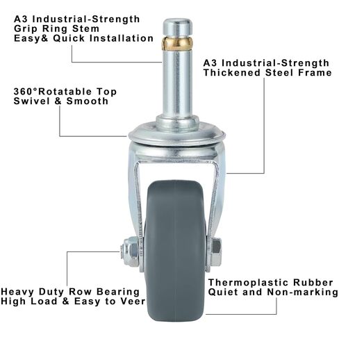 Finnhomy 2 Inches Stem Caster Wheels Set of 4 Heavy Duty 7/16 Inch Stem Diameter Swivel Casters TPR Replacement Wheels for Utility Cart/Mop Bucket/Wet & Dry Vacuum/Grills/Shop Mechanic Stool in Kuwait