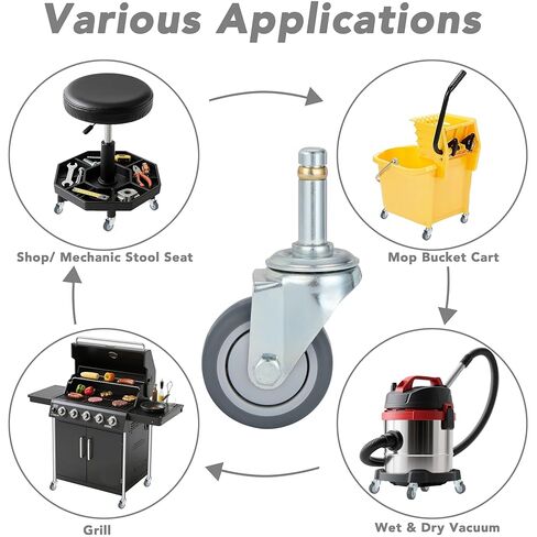 Finnhomy 2 Inches Stem Caster Wheels Set of 4 Heavy Duty 7/16 Inch Stem Diameter Swivel Casters TPR Replacement Wheels for Utility Cart/Mop Bucket/Wet & Dry Vacuum/Grills/Shop Mechanic Stool in Kuwait