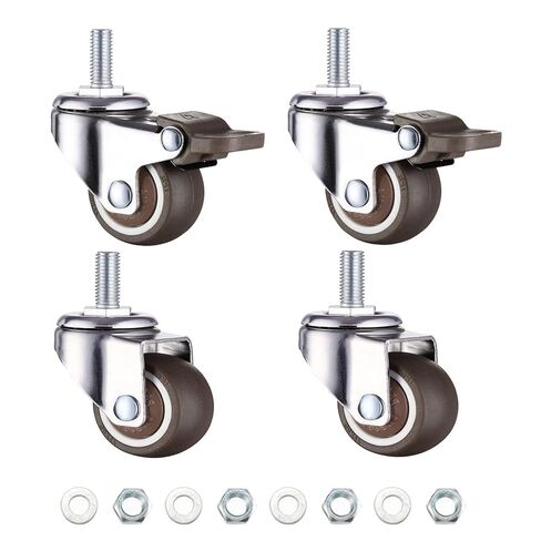 WANLIAN M6 Threaded Stem Casters Set of 4 Heavy Duty Swivel Wheels with Brakes, TPE Rubber Small Screw Caster Wheels for Furniture Tiny Cart Standing Desk Wire Shelving (1 Inch) in Saudi Arabia